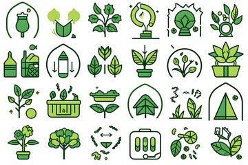 Sustainability Icon Set on Clean White Background Showcasing Eco Friendly Symbols and Concepts for Green Living and Environmental Conservation