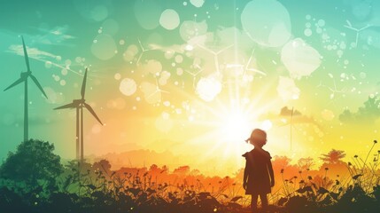 Fototapeta premium Girl Gazing at the Green Future