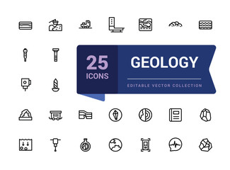 Simple set of geology icons. Line art style icons bundle. Pixel perfect, minimalistic outline icons collection. Editable vector illustration.