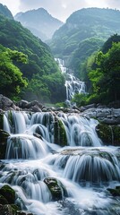 Fototapeta premium there is a waterfall that is flowing down the side of a mountain