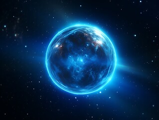 Fototapeta premium arafed image of a blue glowing sphere in the middle of a galaxy