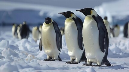 Obraz premium Massive colony of emperor penguins on ice shelf,