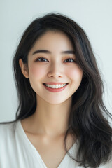 Naklejka premium Asian woman positive smile on white background, beauty positive smile