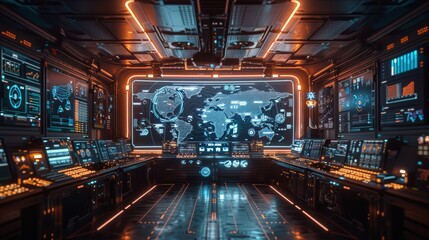 Fototapeta premium Futuristic Command Center with Global Interface