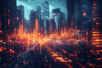 Fototapeta premium Bitcoin city cryptocurrency fluctuations