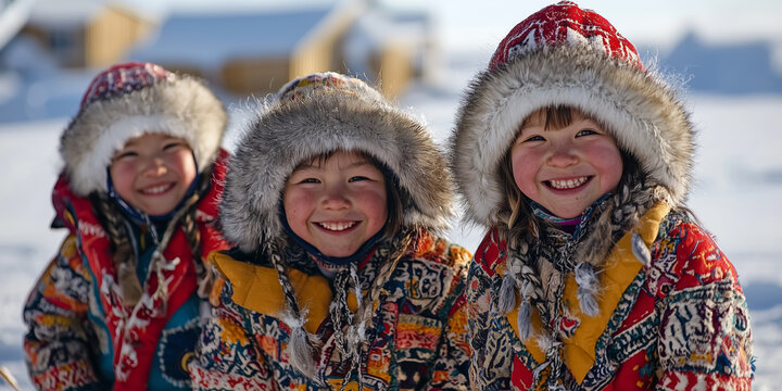 Inuit children go to school, winter