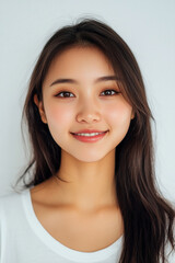 Naklejka premium Asian woman positive smile on white background, beauty positive smile