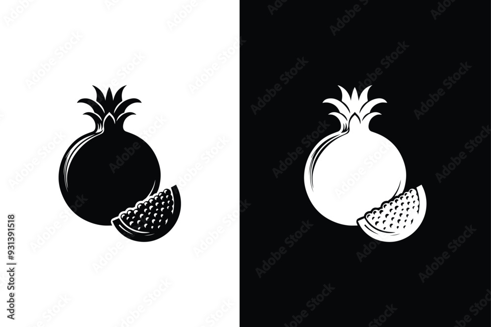 Wall mural Pomegranate fruit flat vector icon silhouette for food apps. Pomegranate glyph icon