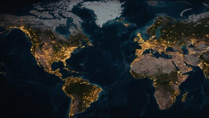 A world map with lights on the top