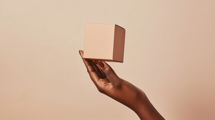 hand of black woman holding a a blank cardboard box packaging mockup brand identity mock up branding