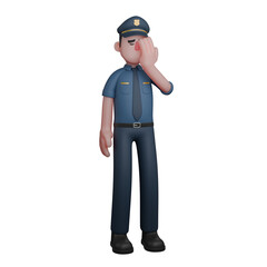 3D Professional in Law. A police officer covers his face with his hand appearing tired. Male Police