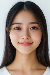 Fototapeta premium Asian woman positive smile on white background, beauty positive smile