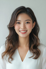 Fototapeta premium Asian woman positive smile on white background, beauty positive smile