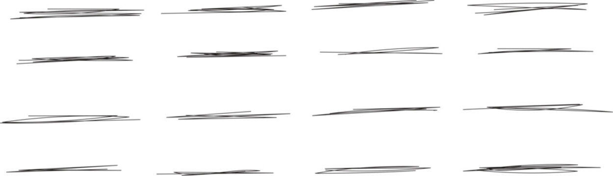Set of doodle hand drawn lines for underlining, highlighting, representing correction or censoring concept