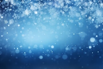 Fototapeta premium Blue sparkling winter background with blurry lights and falling snowflakes, Christmas concept.