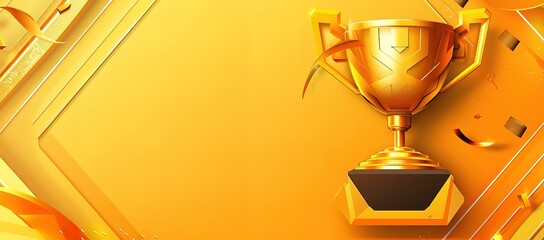 Golden trophy cup on a yellow background with confetti. Perfect for celebrating success, achievement, and victory.