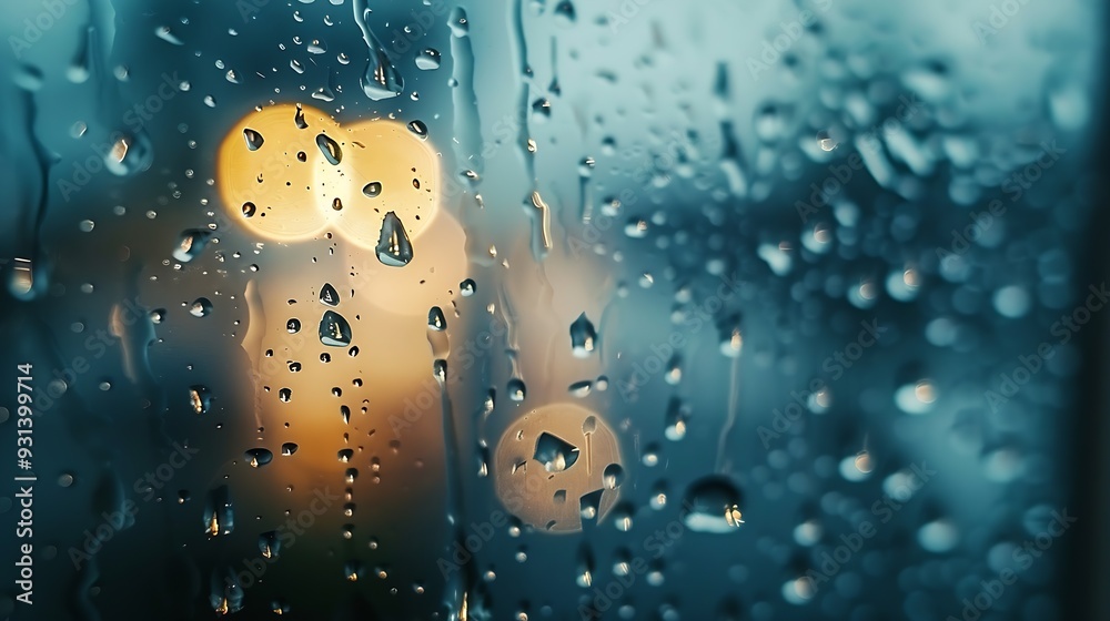Poster water drops on the window natural background closeup of photo : generative ai