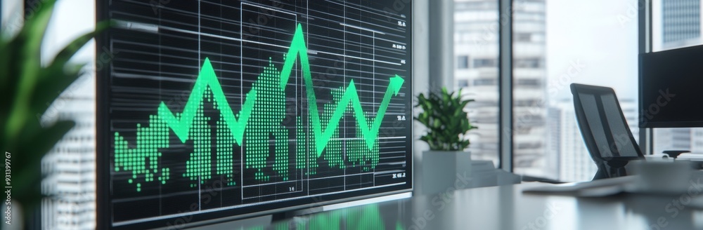 Poster line graphs and candlesticks showing uptrends. blue background graph showing a business analytics ne