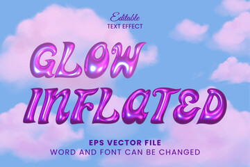 Glow inflated glossy holographic editable vector text effect. 3d chrome glossy font y2k style