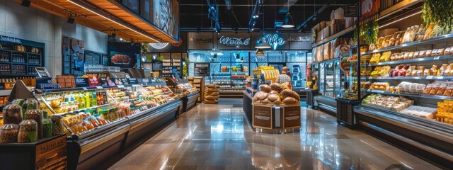 Fototapeta premium Modern grocery store interior with fresh produce