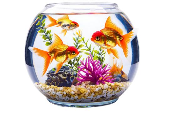 Goldfish fish jumping in bowl aquarium , isolated Transparent background 