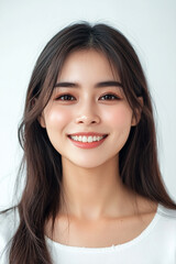 Fototapeta premium Asian woman positive smile on white background, beauty positive smile