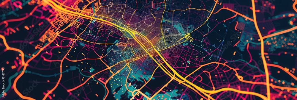 Aufkleber colorful abstract lines and routes crisscross a stylized map, symbolizing connectivity and direction