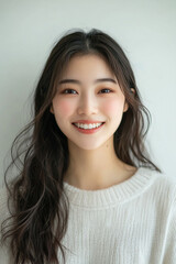 Fototapeta premium Asian woman positive smile on white background, beauty positive smile