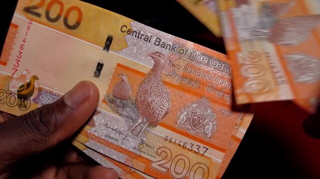 Closeup hands counting and gathering new 200 Dalasis cash on a glass table