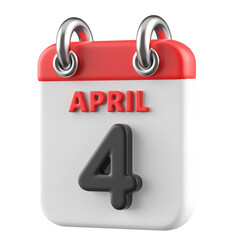 4th April Calendar Icon 3D Render