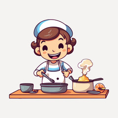 Happy child cooking illustration