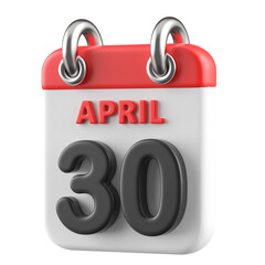 30th April Calendar Icon 3D Render