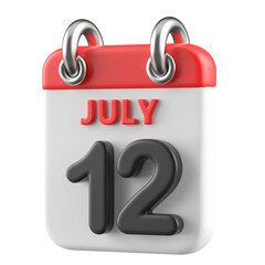 12th July Calendar Icon 3D Render