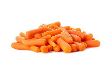 Pile of baby carrots isolated on white