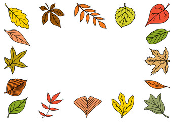 Frame of colorful autumn leaves. Hand Drawn. Freehand drawing. Doodle. Sketch. Outline.