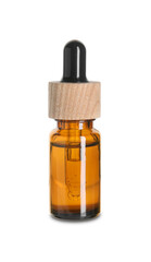 Bottle of essential oil isolated on white