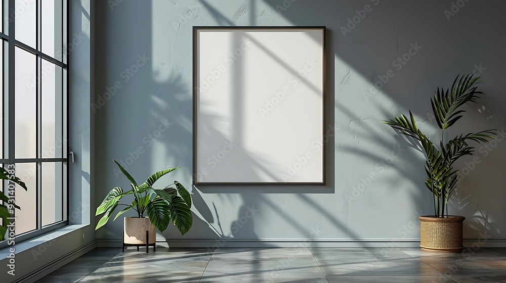 Poster blank picture frame mockup on a wall square orientation artwork template in interior design : genera