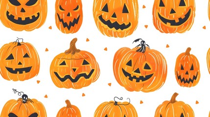 Cheerful Pumpkin Patch Pattern for Festive Halloween and Autumn