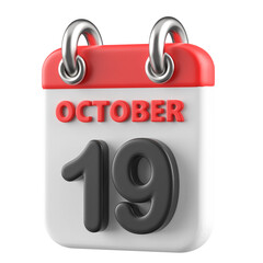 19th October Calendar Icon 3D Render
