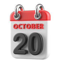 20th October Calendar Icon 3D Render