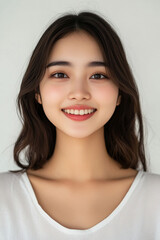 Fototapeta premium Asian woman positive smile on white background, beauty positive smile