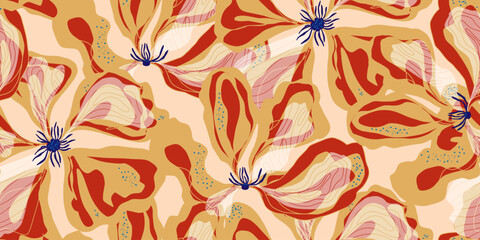 Abstract fantasy flowers motley ornament Asian motifs vector seamless overlapping pattern rapport