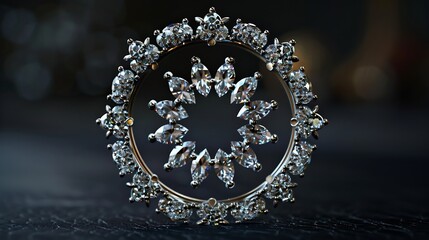 circular ring motif with a diamond flower in the middle decorated with a black background 001003 : Generative AI
