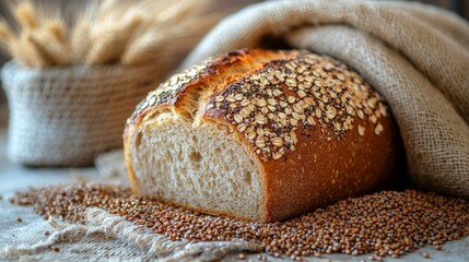 Freshly Baked Artisan Bread with Rustic Background