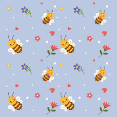 Vector Illustration Bee Cute Seamless Pattern