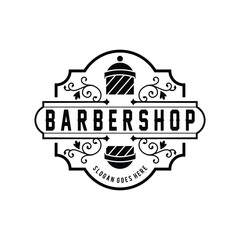 Barber shop logo and white vintage labels illustration templates vintage design tools vector.