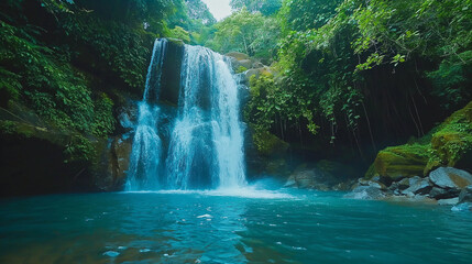 Fototapeta premium waterfall in the jungle, beautiful stream and forest, perfect travel wallpaper