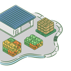 Isometric illustration of crop shipping process