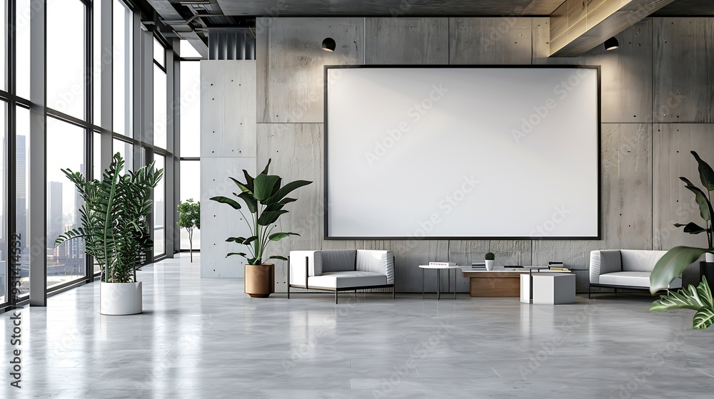 Aufkleber corporate branding identity logo display white blank frame mockup with modern business offices reception background as banner with copy space area mock up : Generative AI