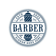 Barber shop logo and white vintage labels illustration templates vintage design tools vector.